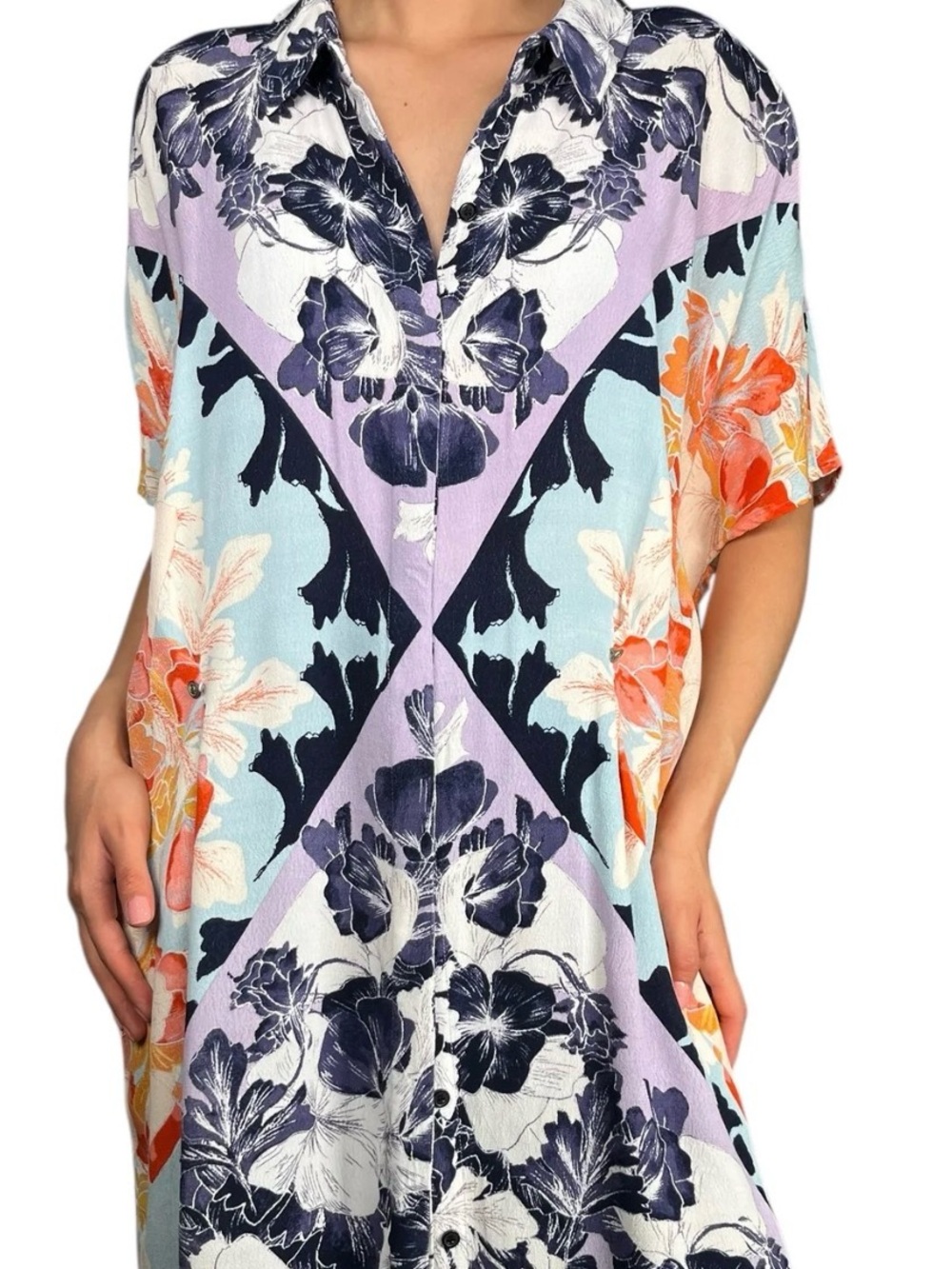 Maeve Anthropologie Tropical Oversize Button Up Shirt Dress. Size XS